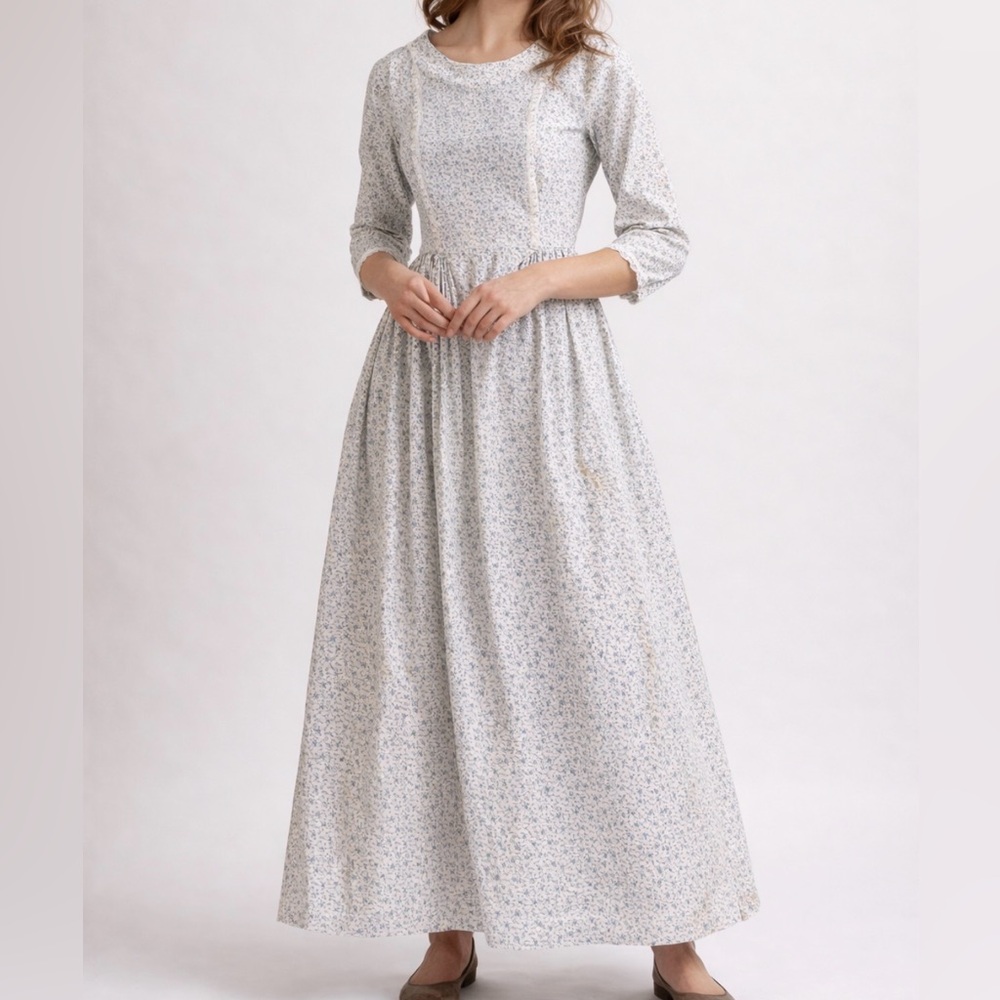 Vintage Handmade Cottagecore Prairie Dress | Blue Floral Cotton | XS Fit